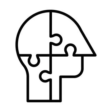 People head with puzzles icon linear logo mark in black and white Stock Illustration