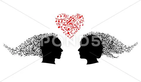 People heads with musical notes Stock Illustration