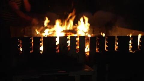 People Heating up Marshmallows and Building a Campfire Stock Footage 310861814