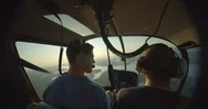 People In Helicopter Tour Of Lake Of The Ozarks, Slow Motion 4K Sunset Stock Footage