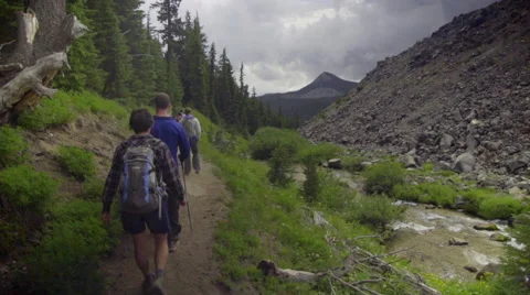 People hike along a river Video stock 59082919