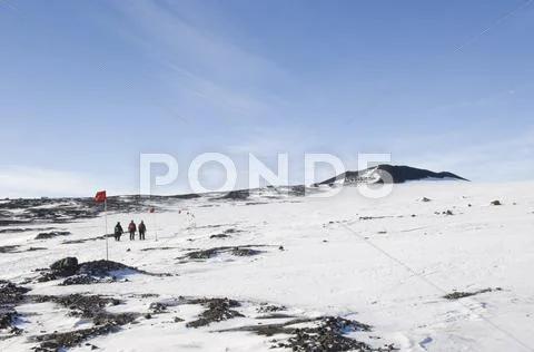 People Hiking The Castle Rock Loop, Ross Island, Antarctica