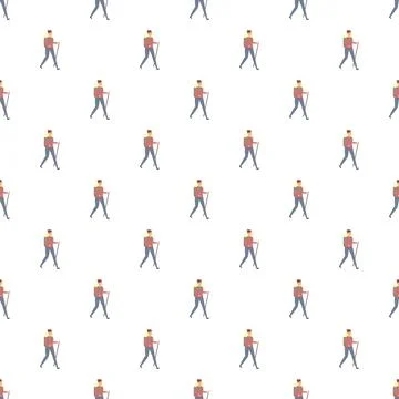 People hiking with poles seamless pattern background Stock Illustration