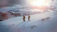 People Hiking In The Snow. Tour Trip Traveling. Walking Winter. Expedition Stock Footage