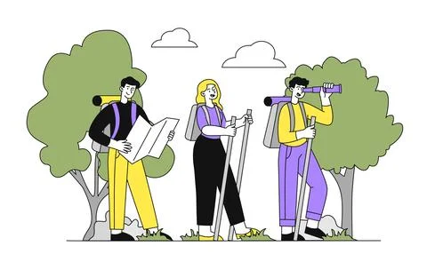 People hiking vector doodle Stock Illustration