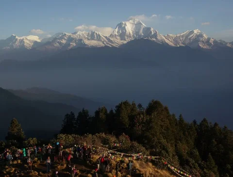 People at Himalayan observation point Stock Footage 79605198
