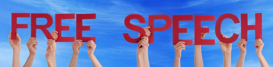 People Hold Red Straight Word Free Speech Blue Sky Stock Photos