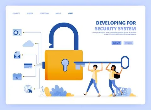 People hold security key to open padlock and get access to hack privacy, acti Illustrazione stock