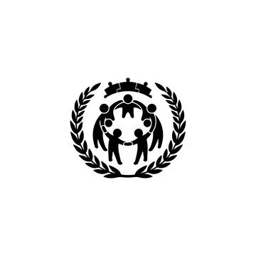 People holding hands in a circle with laurel wreath and puzzle Stock Illustration
