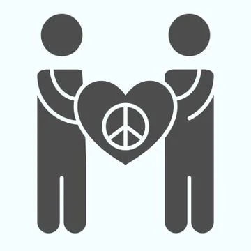 People holding love and peace symbol solid icon. Antiwar and love symbol vector Stock Illustration