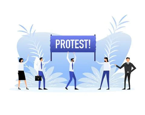 People holding a poster with text protest. Vector illustration. Stockillustratie