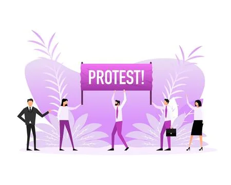 People holding a poster with text protest. Vector illustration. 库存插图