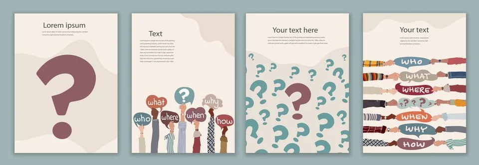 People holding speech bubble with text -Who What Where When Why How. template Stock Illustration