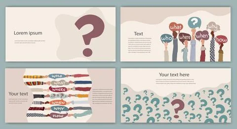 People holding speech bubble with text -Who What Where When Why How. Banner Stock Illustration