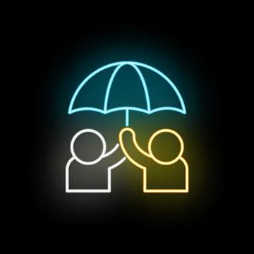 People holding umbrella protecting from elements neon icon イラスト素材