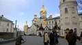 People in Holy Dormition Pochayiv Lavra, Ukraine HD Footage