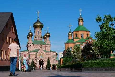 People in Holy Intercession Monastery, Goloseevsky Hermitage in Kyiv, Ukraine Fotos de archivo
