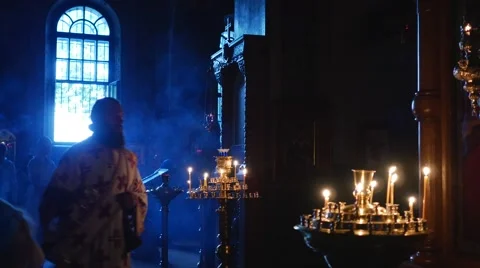 People Holy Trinity Jonah's Monastery Mary's Dormition Day Kiev Priest Using a Stock Footage 57998412