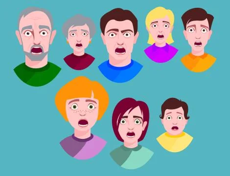 People horror faces vector extremely surprised young shock portrait frightened Illustrazione stock