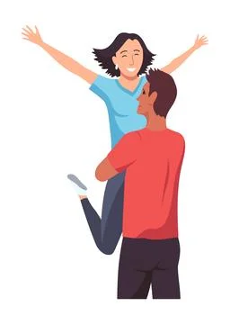 People hugging together with isolated compositions of doodle people embracing Ilustração Stock