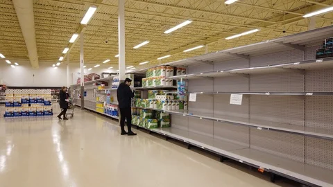 People Hunting For Supplies Food Groceries Depression Recession Panic Scare Stock Footage