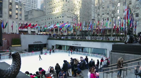 People Ice Skating at Rockefeller Center, New York Stock Footage 24374860