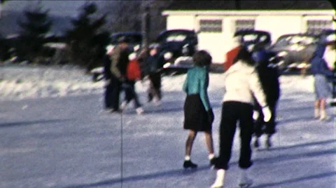 People ICE SKATING Winter Fun Sport 1940s Vintage Retro Film Home Movie Stock Footage 57770877
