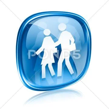 People icon blue glass, isolated on white background Stock Illustration