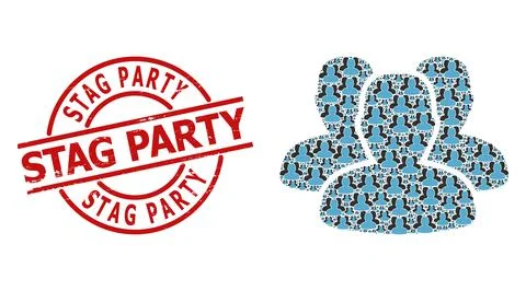 People Icon Recursion Collage and Scratched Stag Party Stamp Seal Stock Illustration