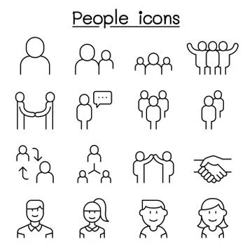 People icon set in thin line style Stock Illustration
