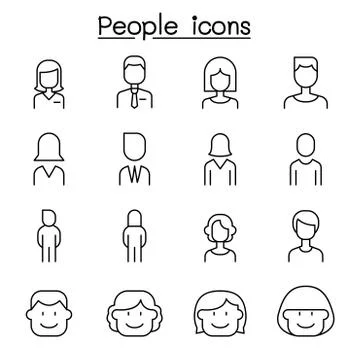 People icon set in thin line style Stock Illustration