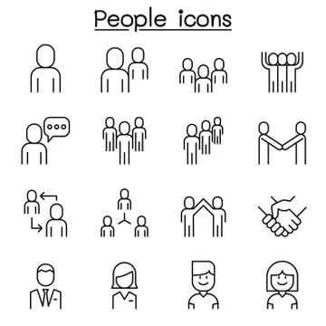 People icon set in thin line style Stock Illustration