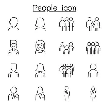 People icon set in thin line style Stock Illustration