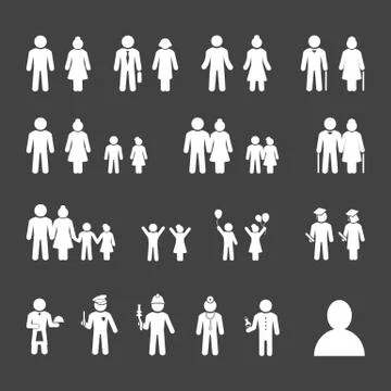 People icon set - white Stock Illustration