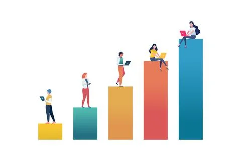People on increase bar chart isolated on white background. Stock Illustration