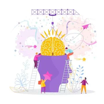 People insert brain into head Stock Illustration