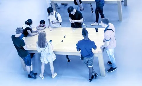 People inside Apple store Stock Photos