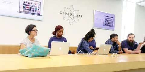 People inside Apple store Stock Photos