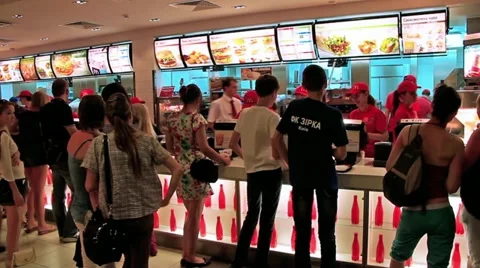 People inside fast food restaurant Stock Footage