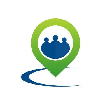 People inside green stylized pointer icon vector illustration isolated on whi Stock Illustration