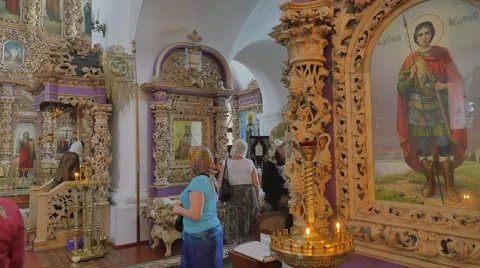 People Inside the Hall of the Cathedral Trinity Day Worshipers Are Walking in 動画素材 64105679