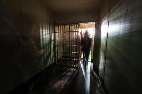 People Inside a Jail Cell in Alcatraz Island Prison in San Francisco Bay Stock Photos