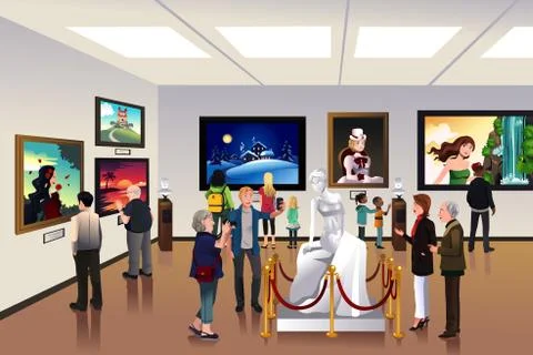 People inside a museum Stock Illustration