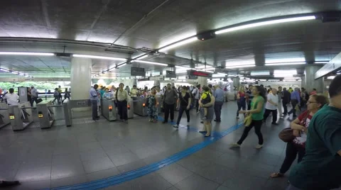 People inside underground Sé station in São Paulo, Brazil Stock Footage 44974756