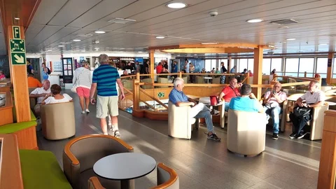 People inside Volcan de Taburiente ferry in Atlantic ocean, Canary islands Stock Footage 119880192