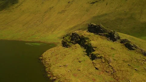 People inside of a vulcano, Corvo, Azores Island Stock Footage 302986929