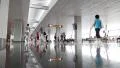 People inside waiting space in new terminal D in international airport Borispol HD Footage