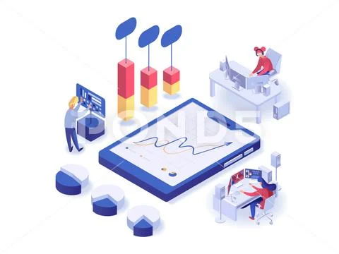 People interacting with charts illustration Stock Illustration