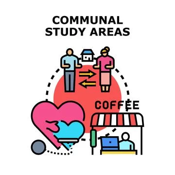 People interacting in communal study areas concept Stock Illustration