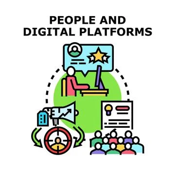 People interacting with digital platforms and online marketing Stock Illustration